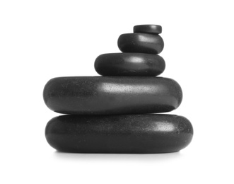 Photo of Stack of spa stones on white background