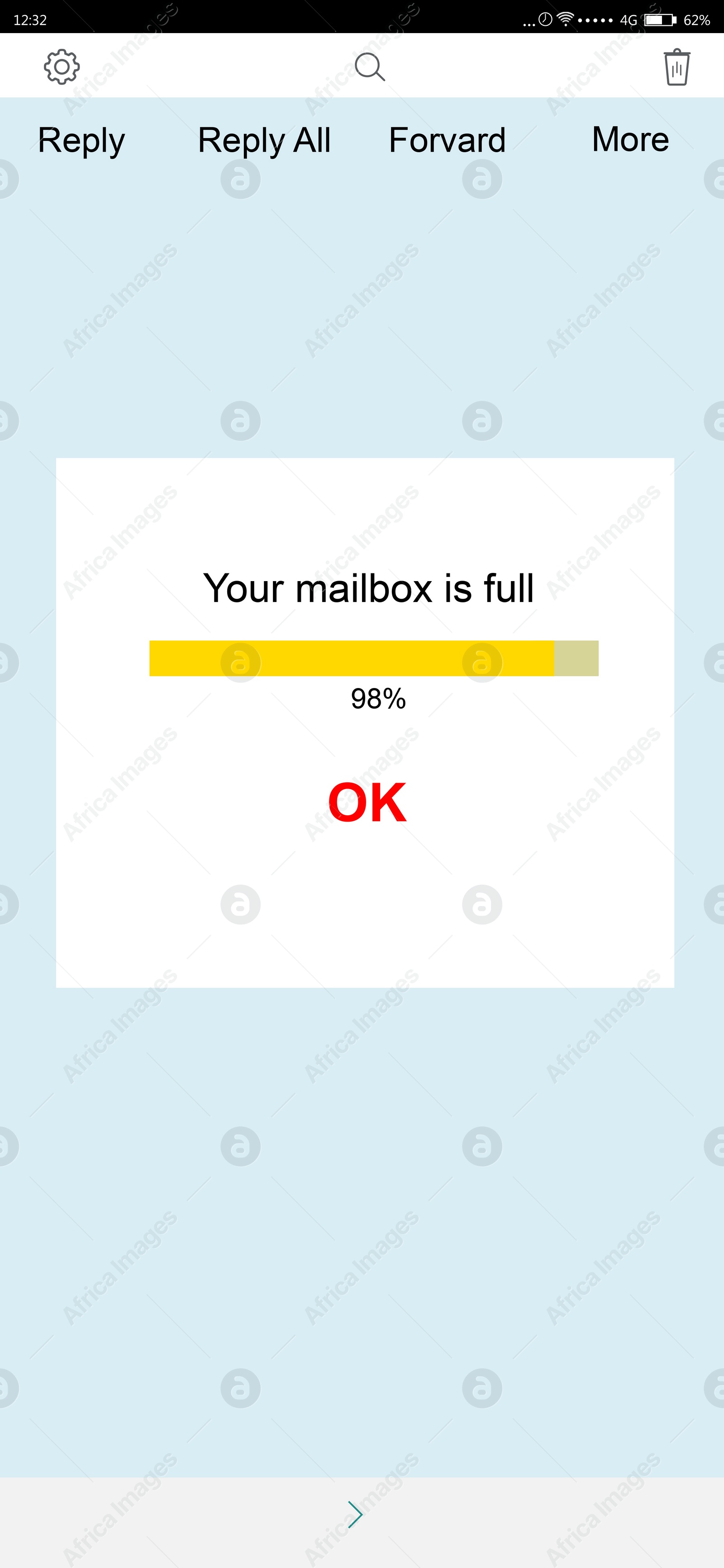 Illustration of Mailbox storage is full - informative notification. Interface of email box, illustration