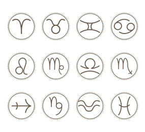 Illustration of Collection of astrological signs on white background. Illustration 