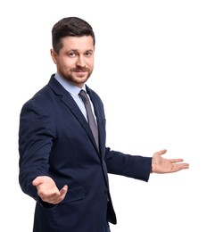 Photo of Handsome bearded businessman in suit on white background