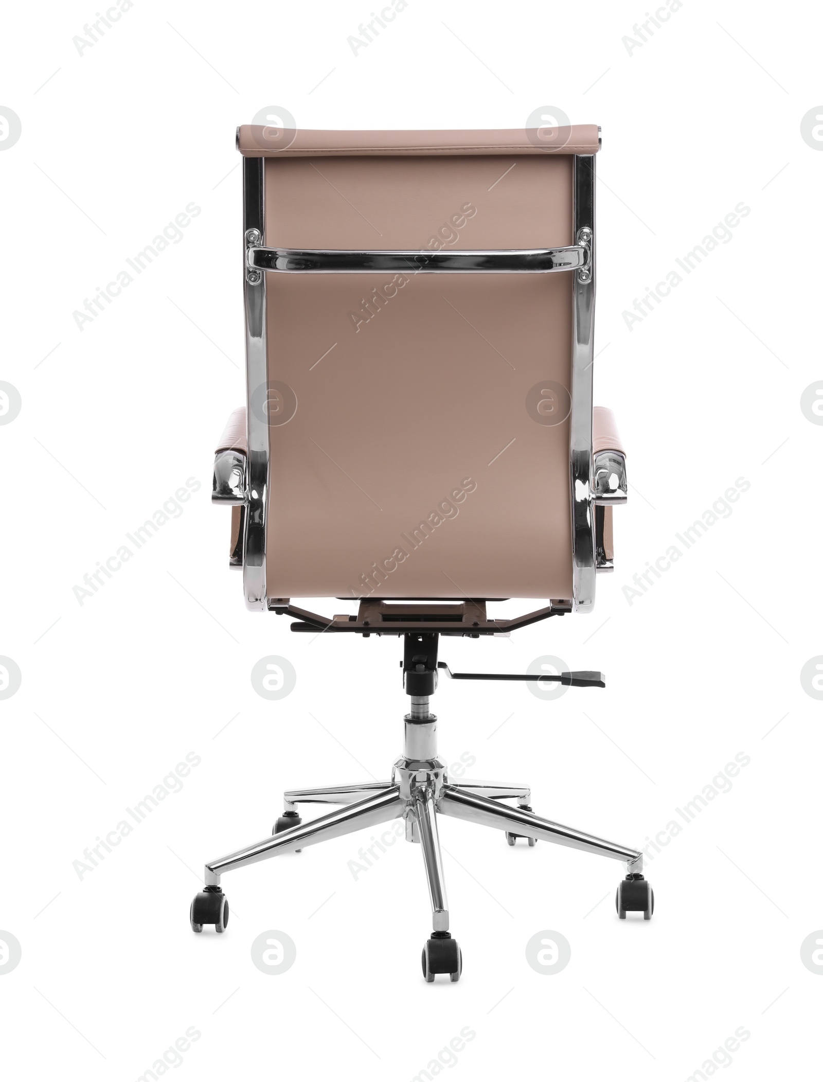 Photo of Comfortable leather office chair isolated on white, back view