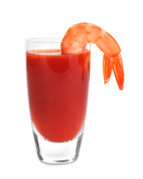 Photo of Delicious shrimp cocktail with tomato sauce isolated on white