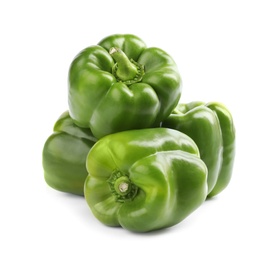 Photo of Fresh ripe green bell peppers isolated on white