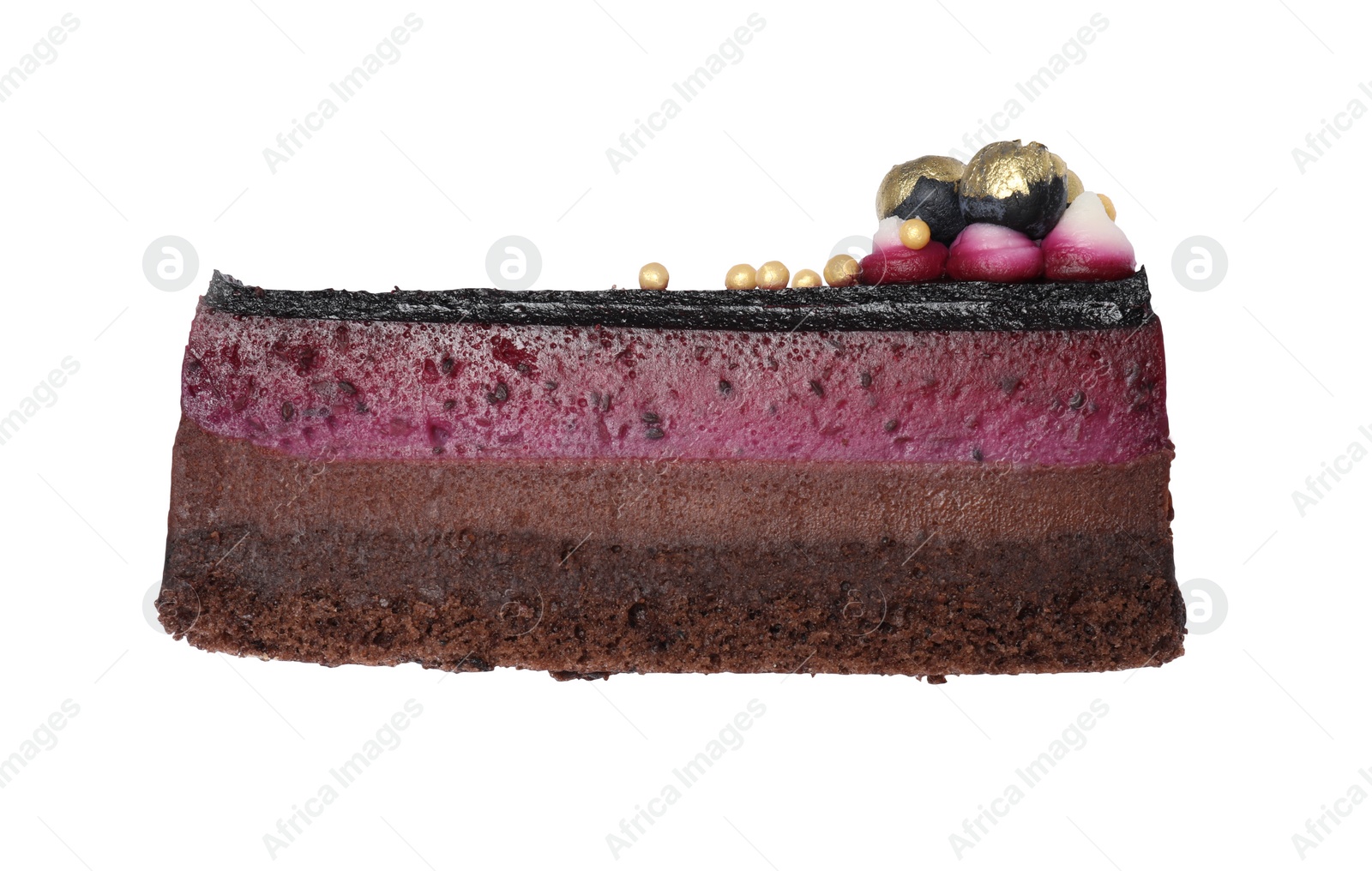 Photo of Delicious cake with blueberry isolated on white, top view