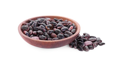 Photo of Bowl and dry kidney beans on white background