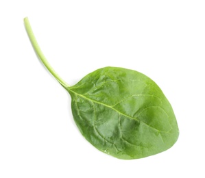 Photo of Fresh green healthy baby spinach leaves isolated on white, top view