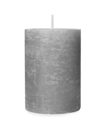Photo of One color wax candle on white background