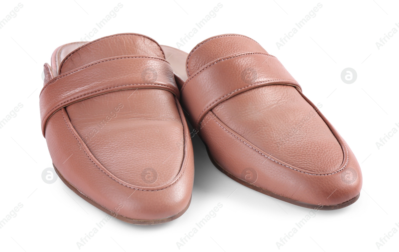 Photo of Stylish elegant leather shoes isolated on white