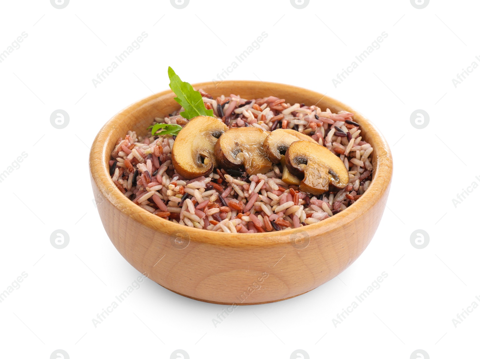 Photo of Delicious brown rice in bowl isolated on white