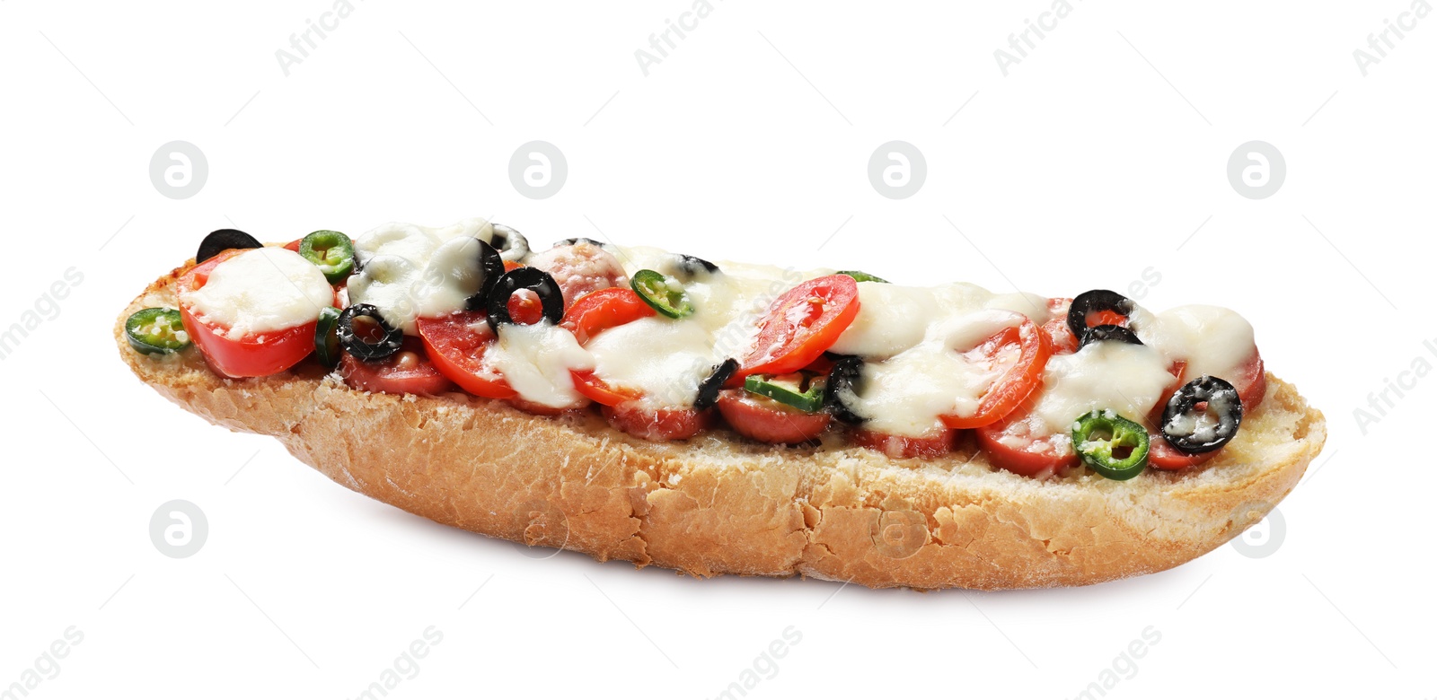 Photo of One tasty pizza toast isolated on white