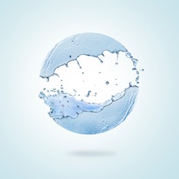 Illustration of Sphere made of water splashes on light blue background