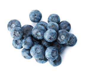 Photo of Tasty juicy ripe blueberries on white background