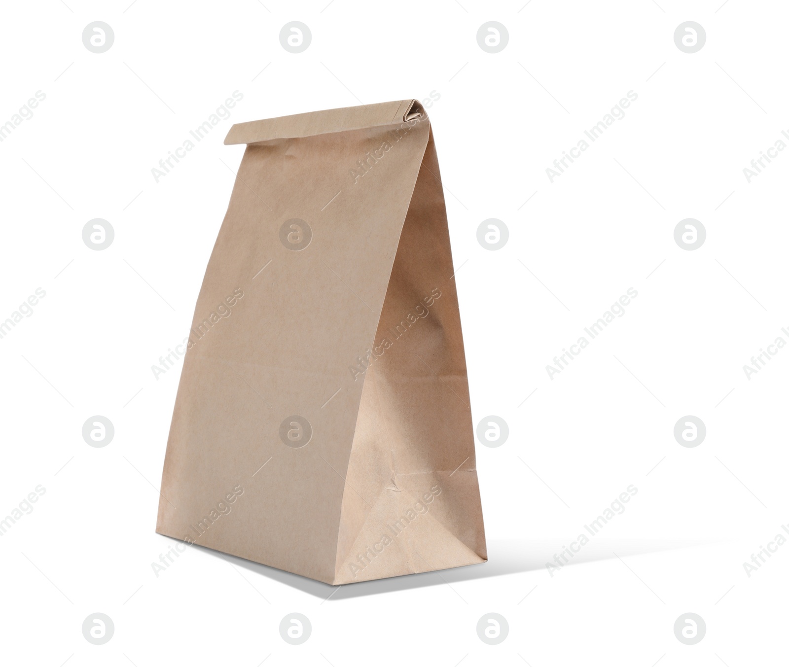 Image of New closed paper bag on white background