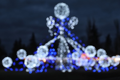 Beautiful bright Christmas decor outdoors. Bokeh effect