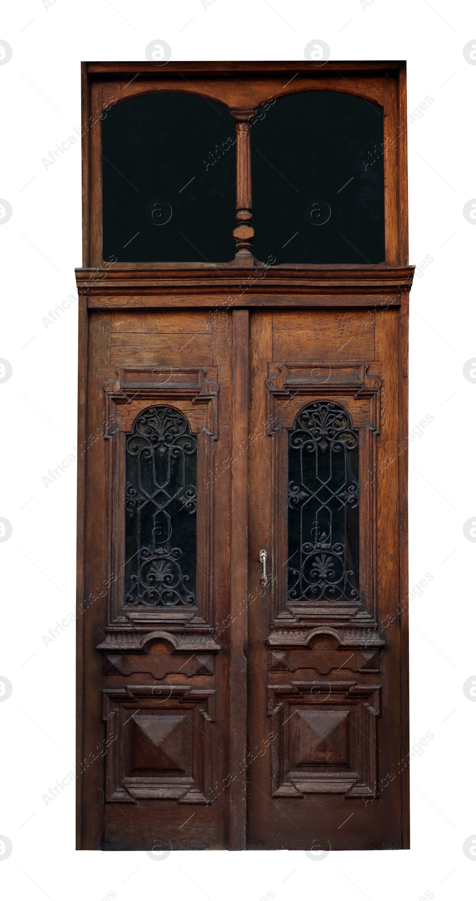 Image of Beautiful old-fashioned wooden door and transom window isolated on white