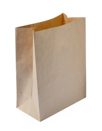 Photo of Open kraft paper bag isolated on white