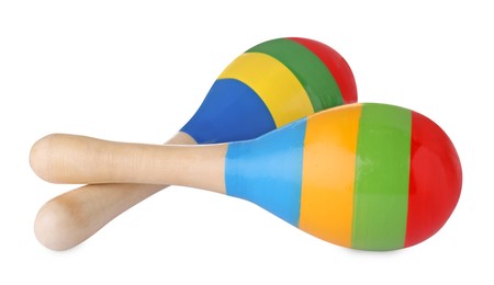 Colorful maracas on white background. Musical instrument