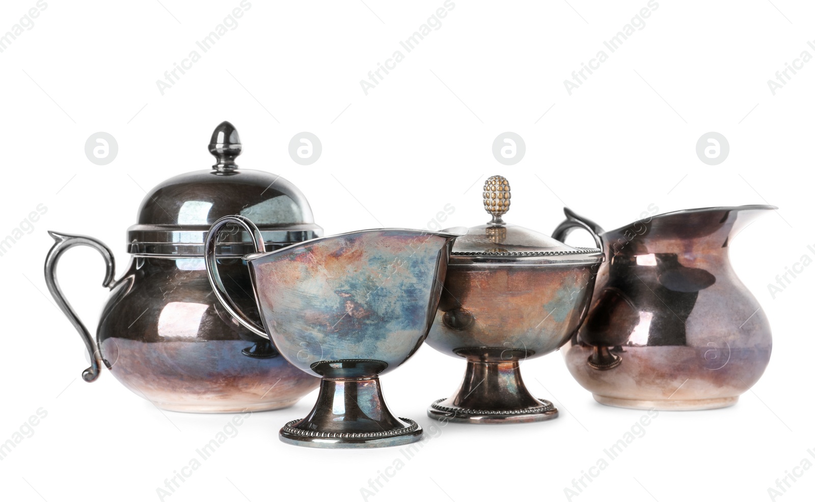 Photo of Beautiful vintage tea set on white background