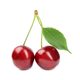 Delicious ripe sweet cherries on white background