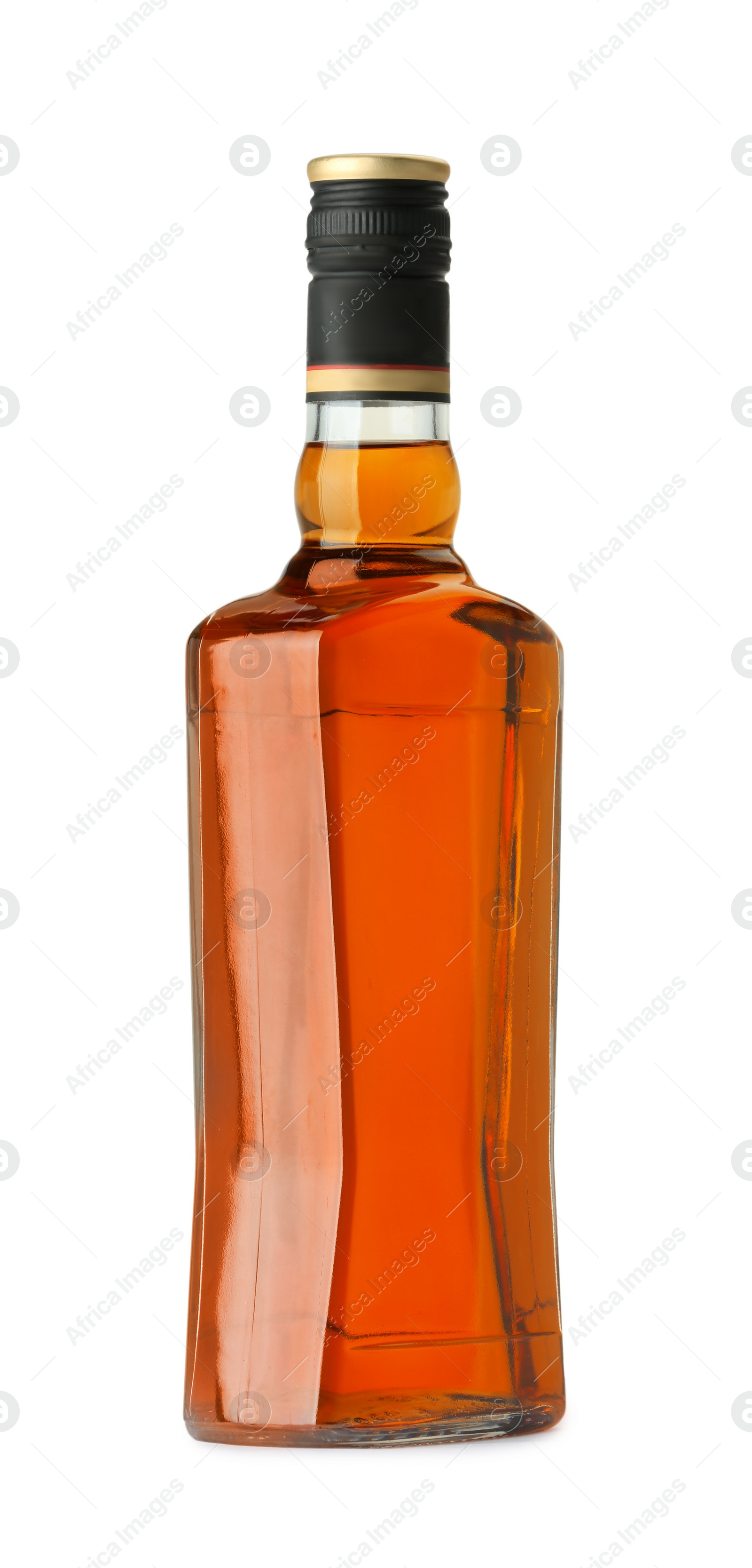 Photo of Bottle of whiskey isolated on white. Alcoholic drink