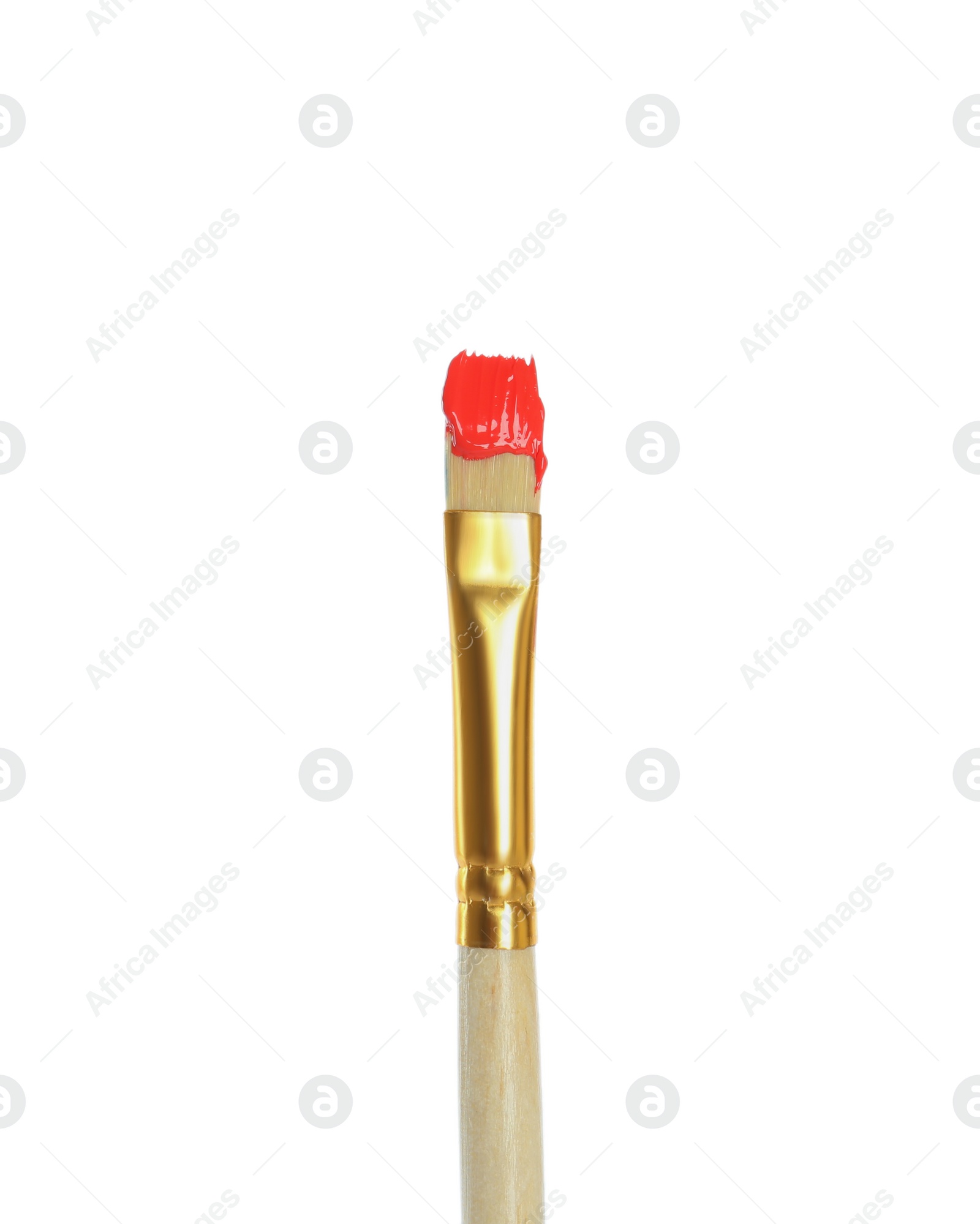 Photo of Brush with red paint on white background