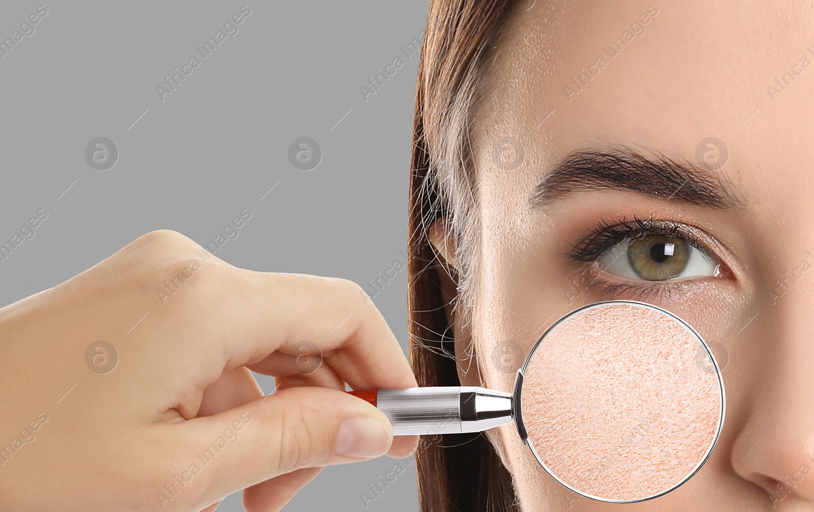 Image of Young woman with dry skin visiting dermatologist, closeup