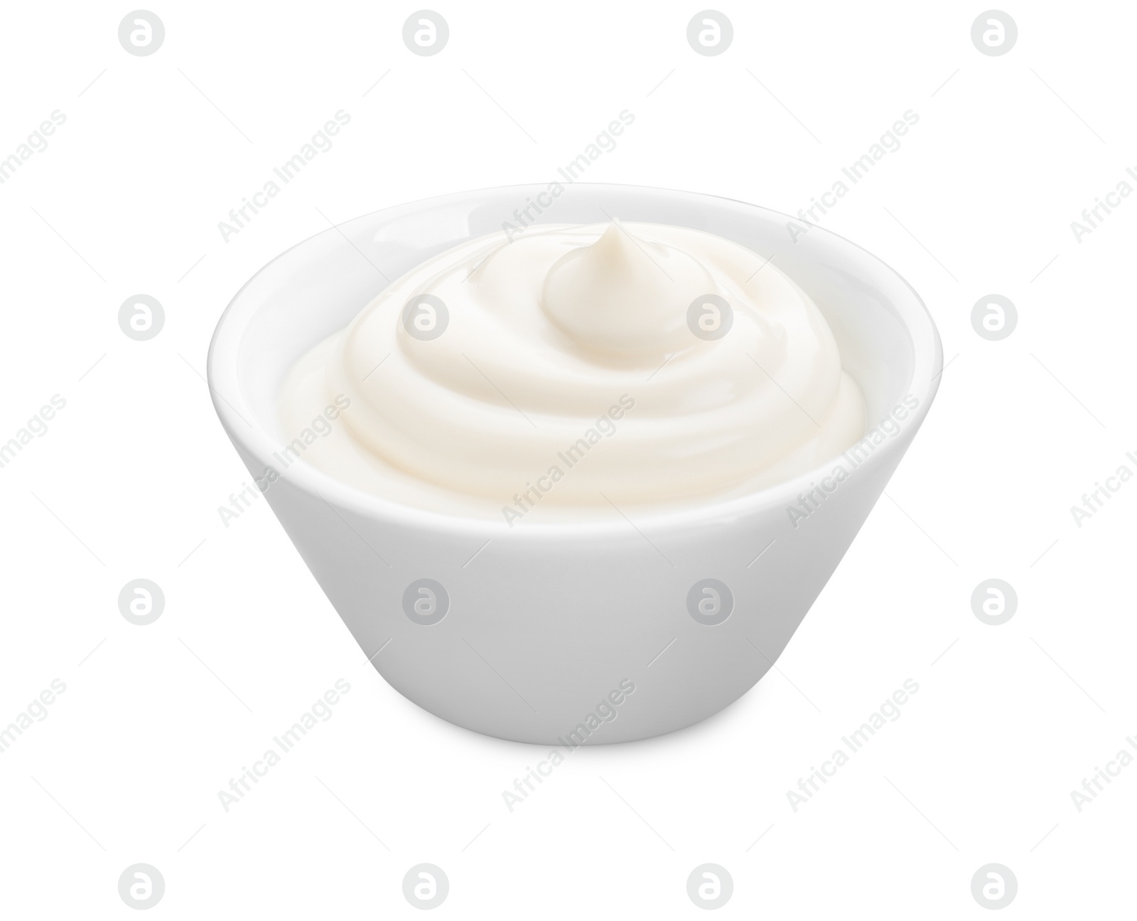 Photo of Tasty mayonnaise sauce in bowl isolated on white