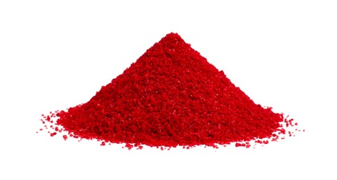 Photo of Heap of red food coloring isolated on white
