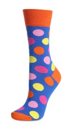 Photo of One new colorful sock isolated on white