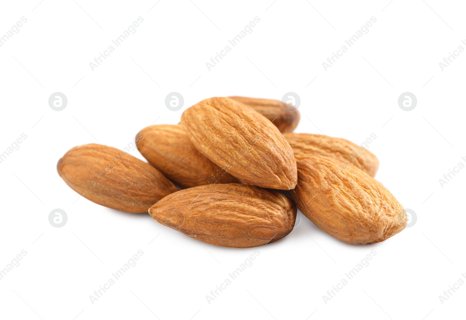 Photo of Organic almond nuts on white background. Healthy snack