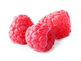 Photo of Delicious sweet ripe raspberries isolated on white