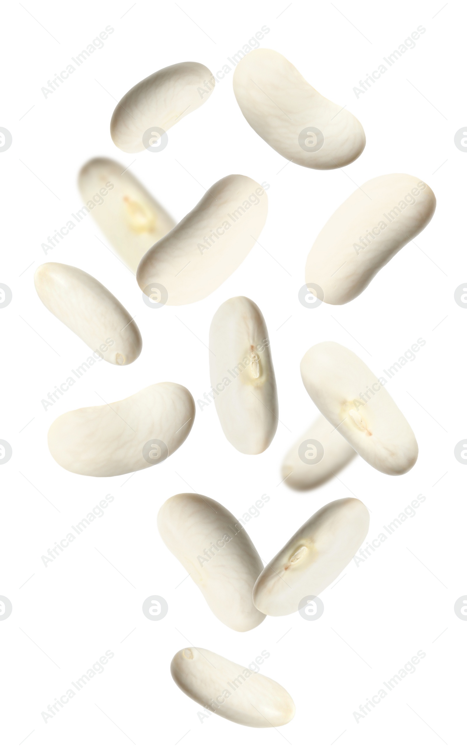 Image of Many beans falling on white background, vertical banner design. Vegan diet 