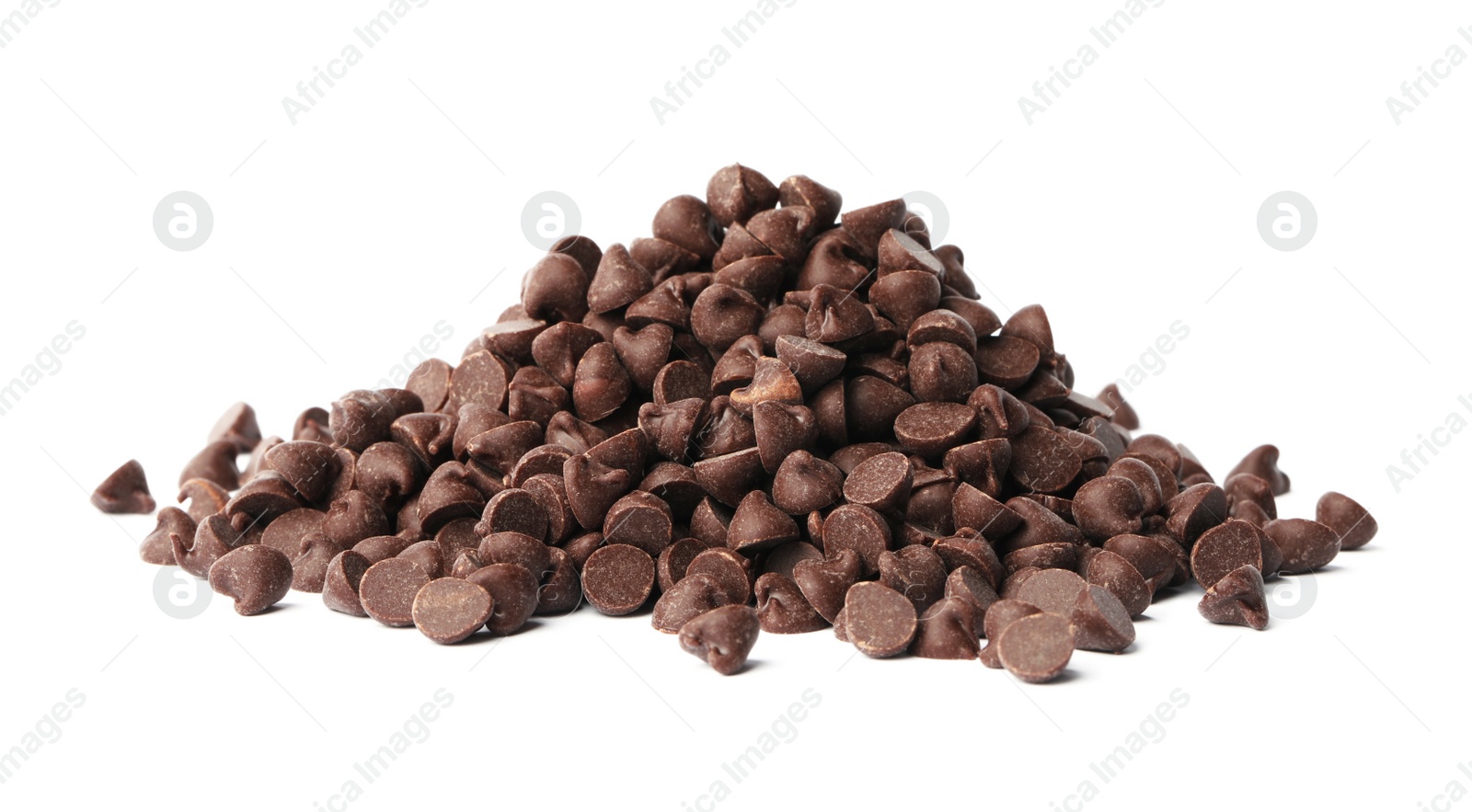 Photo of Pile of delicious chocolate chips isolated on white