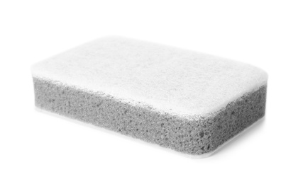 Photo of Cleaning sponge for dish washing on white background