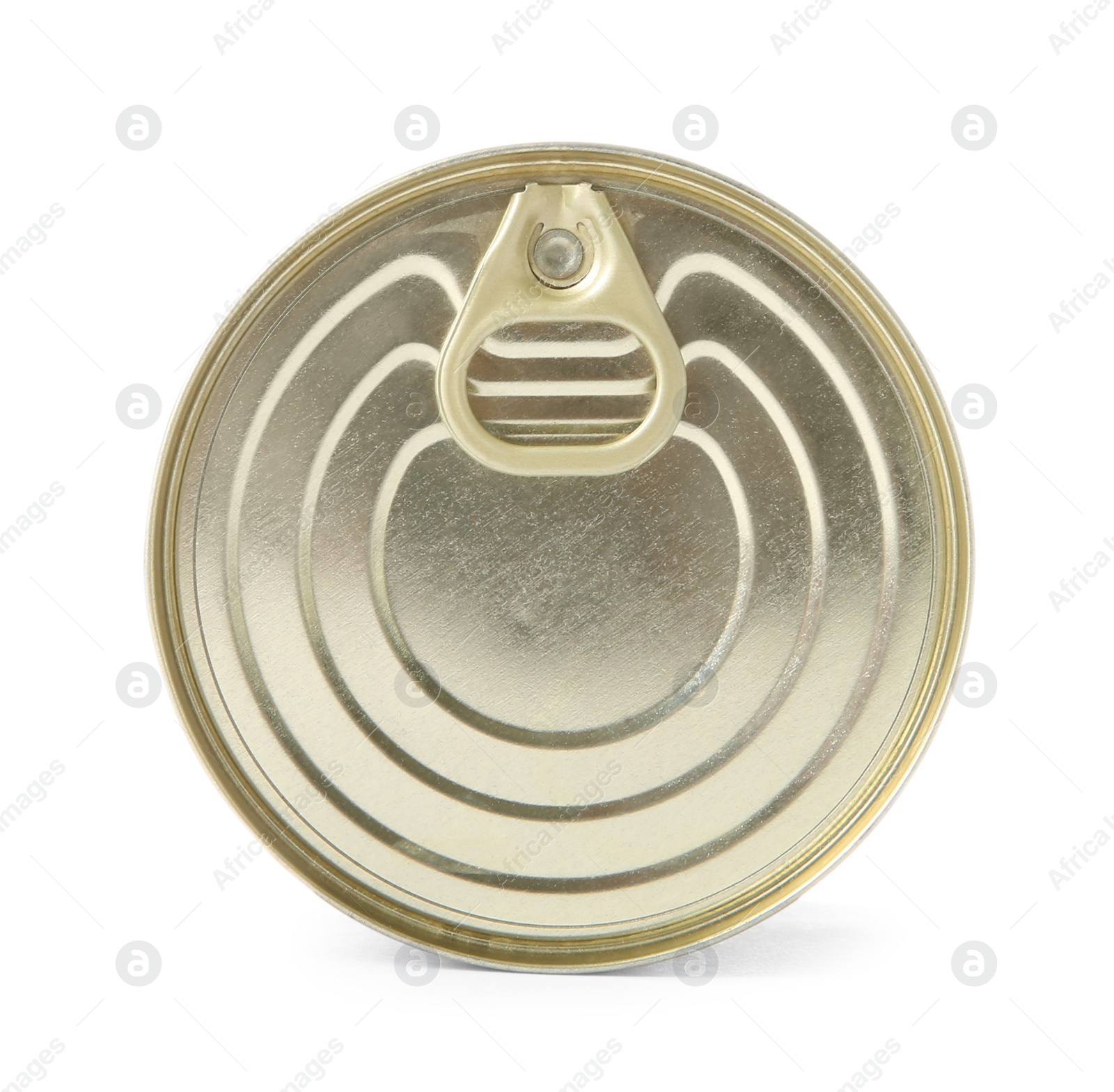 Photo of Closed tin can isolated on white, top view