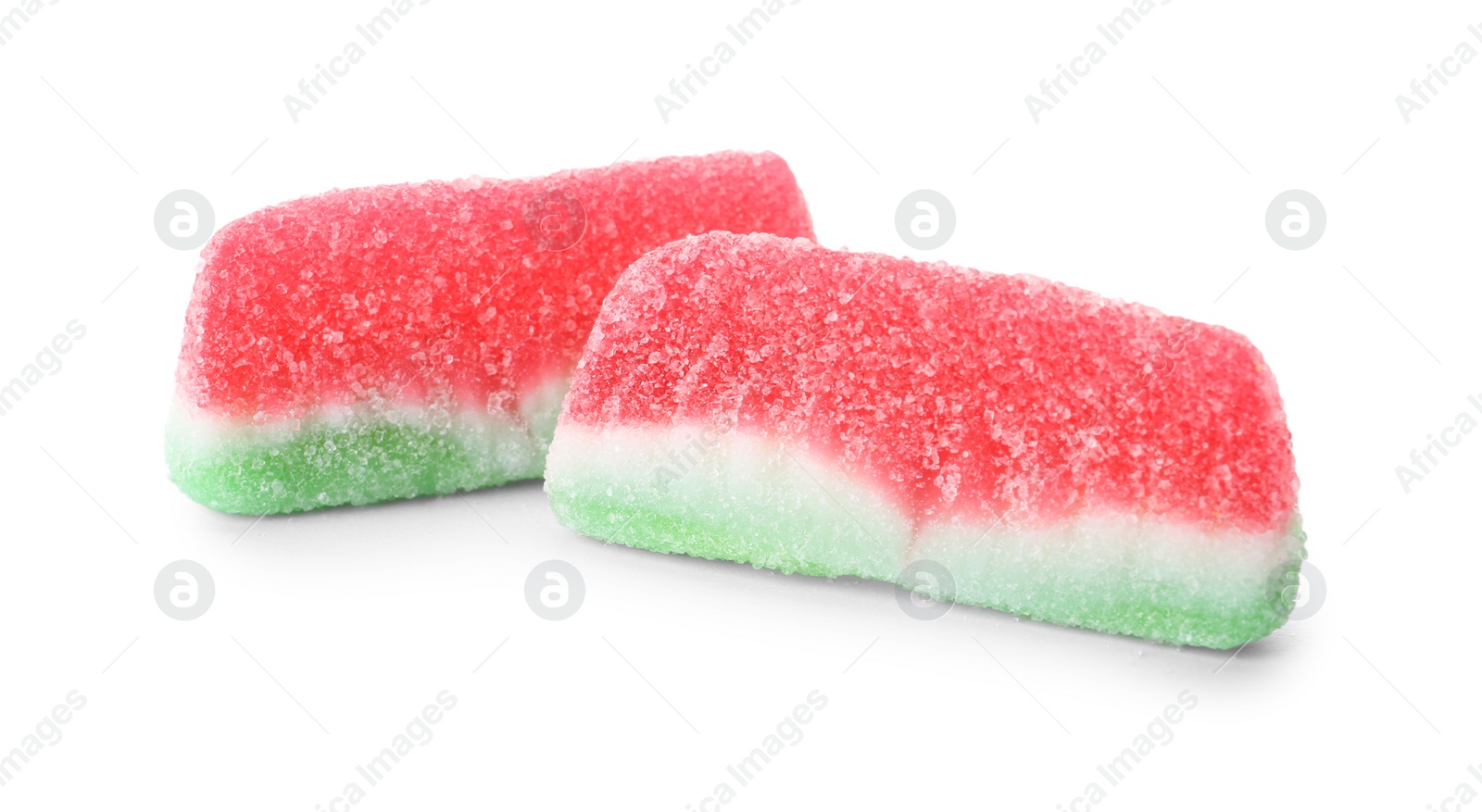 Photo of Bright delicious jelly candies on white background