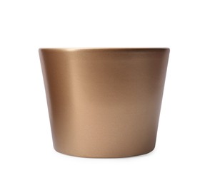 Photo of Golden empty ceramic flower pot isolated on white