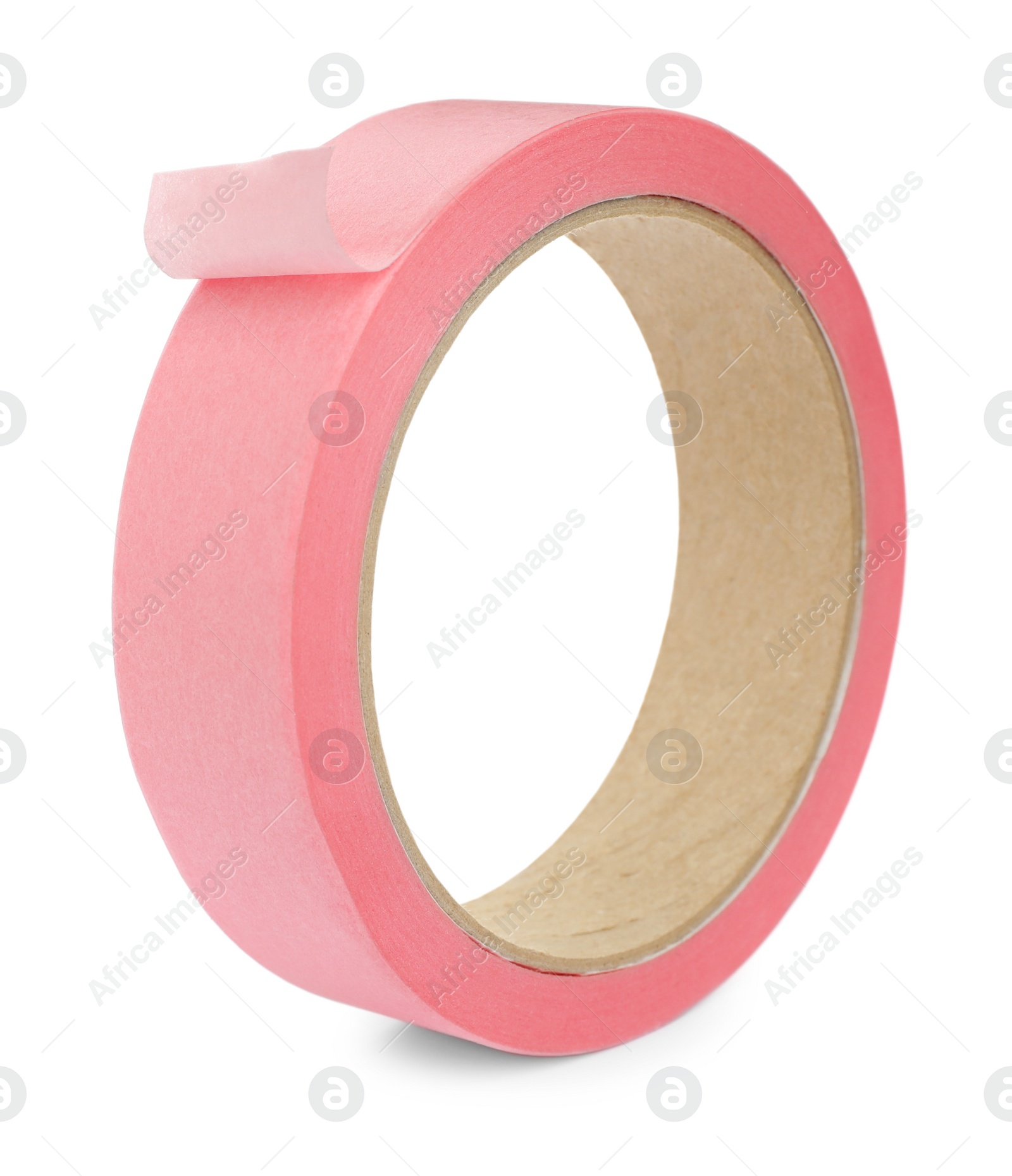 Photo of Roll of pink adhesive tape isolated on white