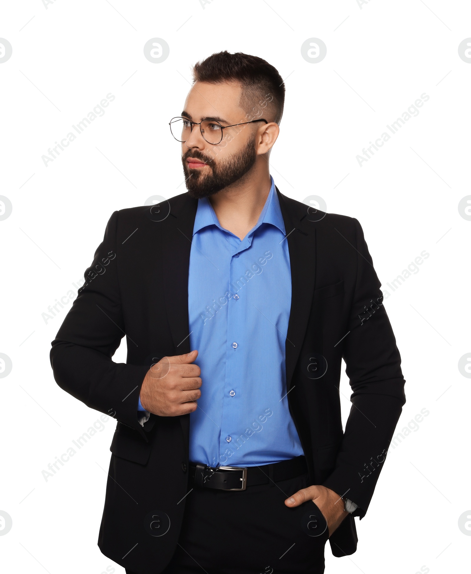 Photo of Portrait of handsome man in glasses on white background. Lawyer, businessman, accountant or manager