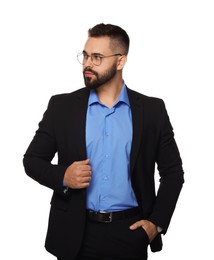 Photo of Portrait of handsome man in glasses on white background. Lawyer, businessman, accountant or manager