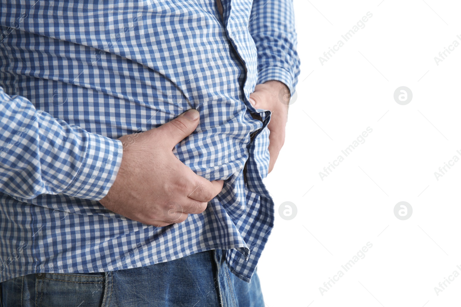 Photo of Overweight man on white background