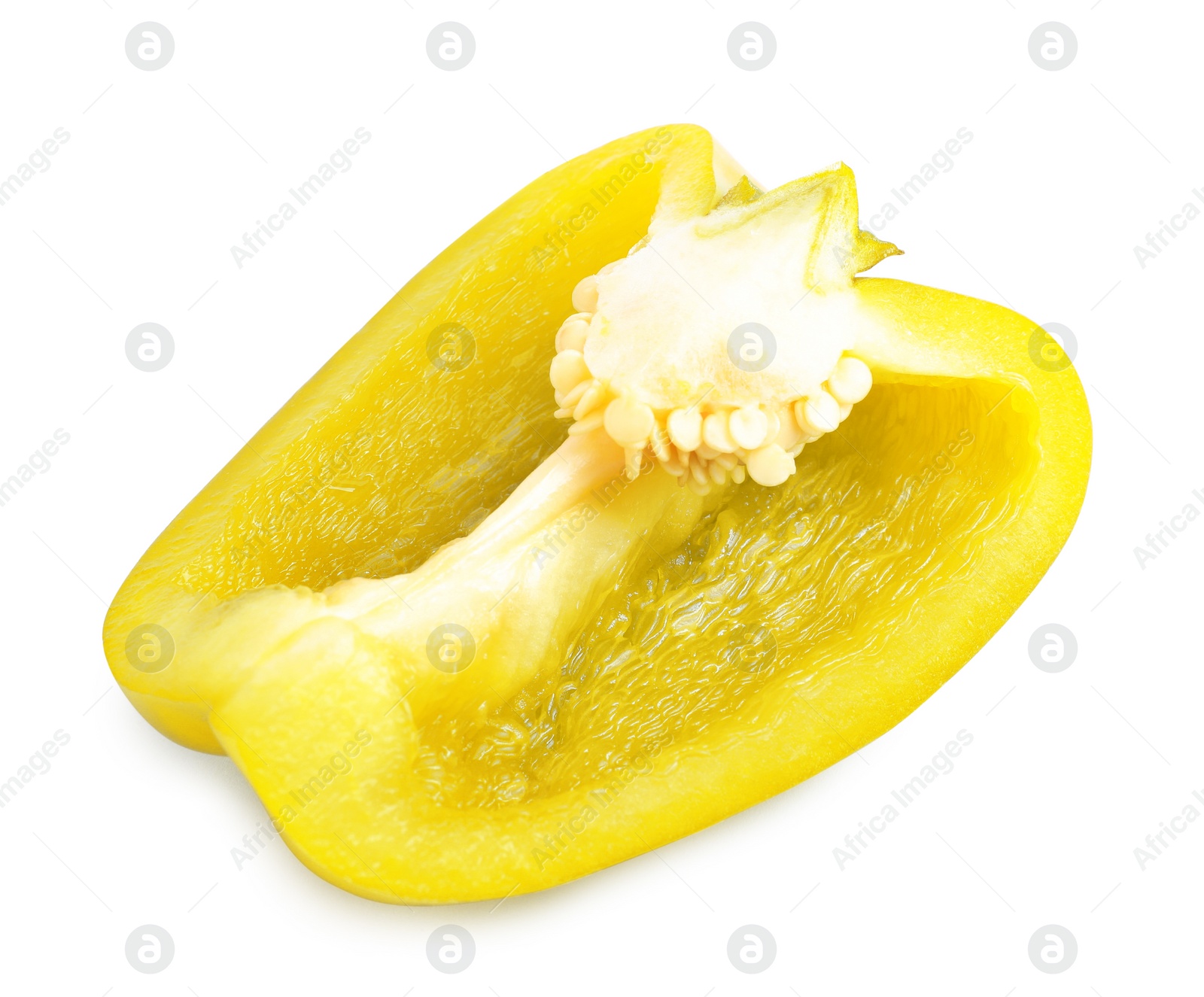Photo of Cut fresh yellow bell pepper isolated on white