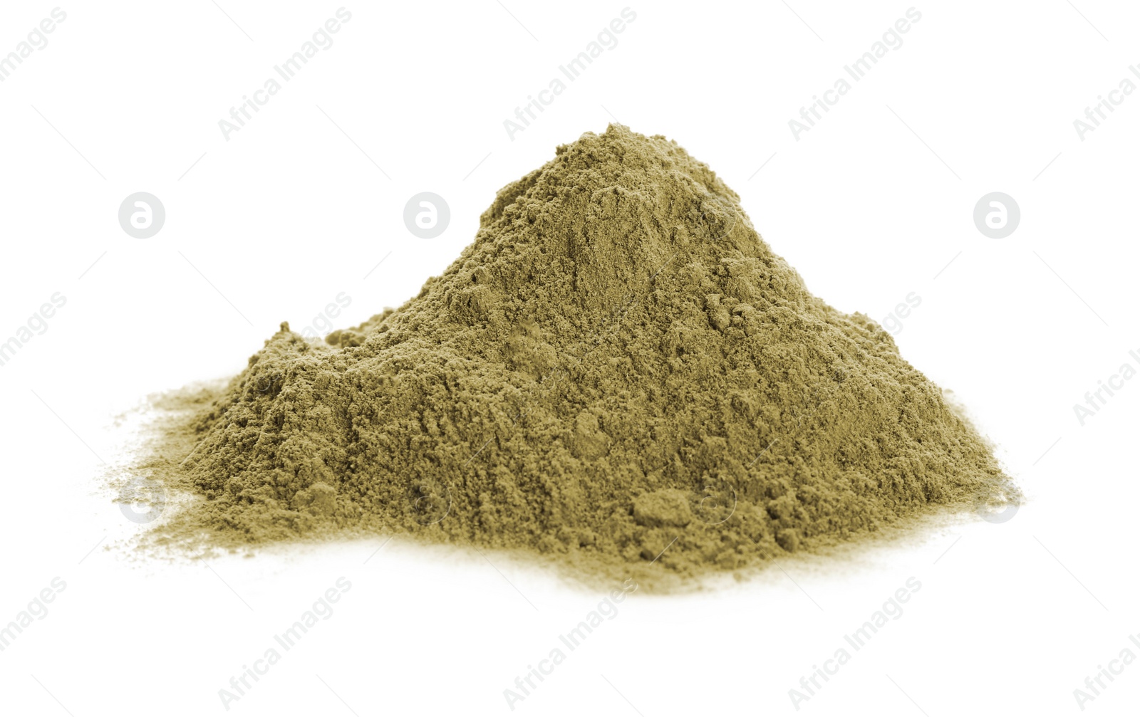 Photo of Heap of hemp protein powder on white background