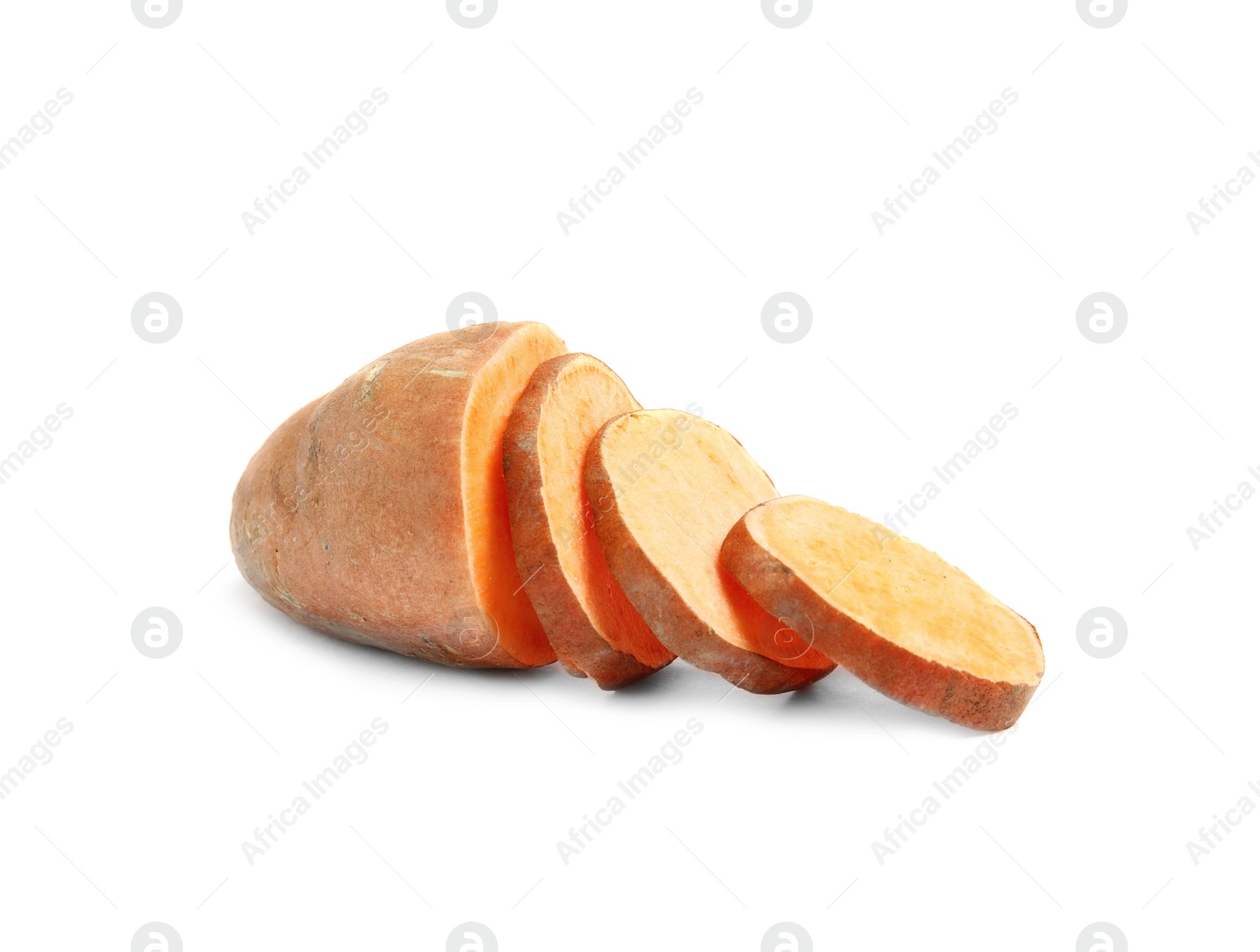 Photo of Slices of ripe sweet potato on white background