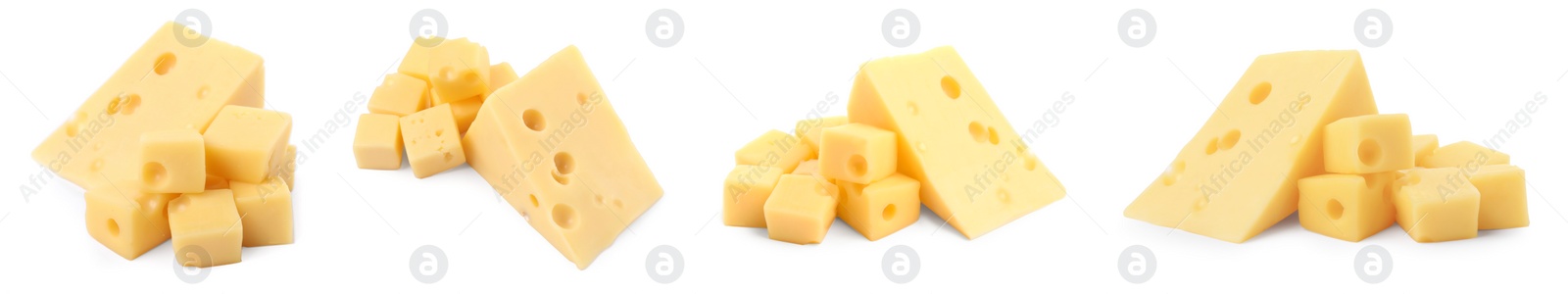 Image of Fresh cheese isolated on white, set of pieces