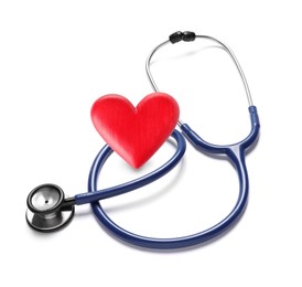 Stethoscope and red heart on white background