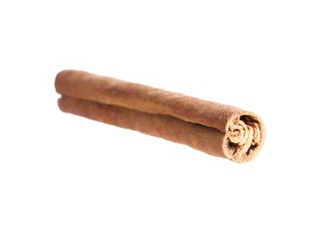 Photo of One aromatic cinnamon stick isolated on white