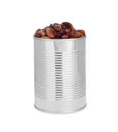 Tin can with kidney beans on white background