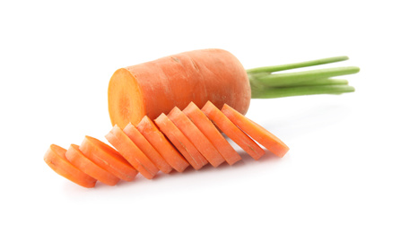 Photo of Sliced fresh ripe carrot isolated on white