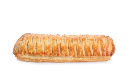 Photo of Fresh tasty puff pastry on white background